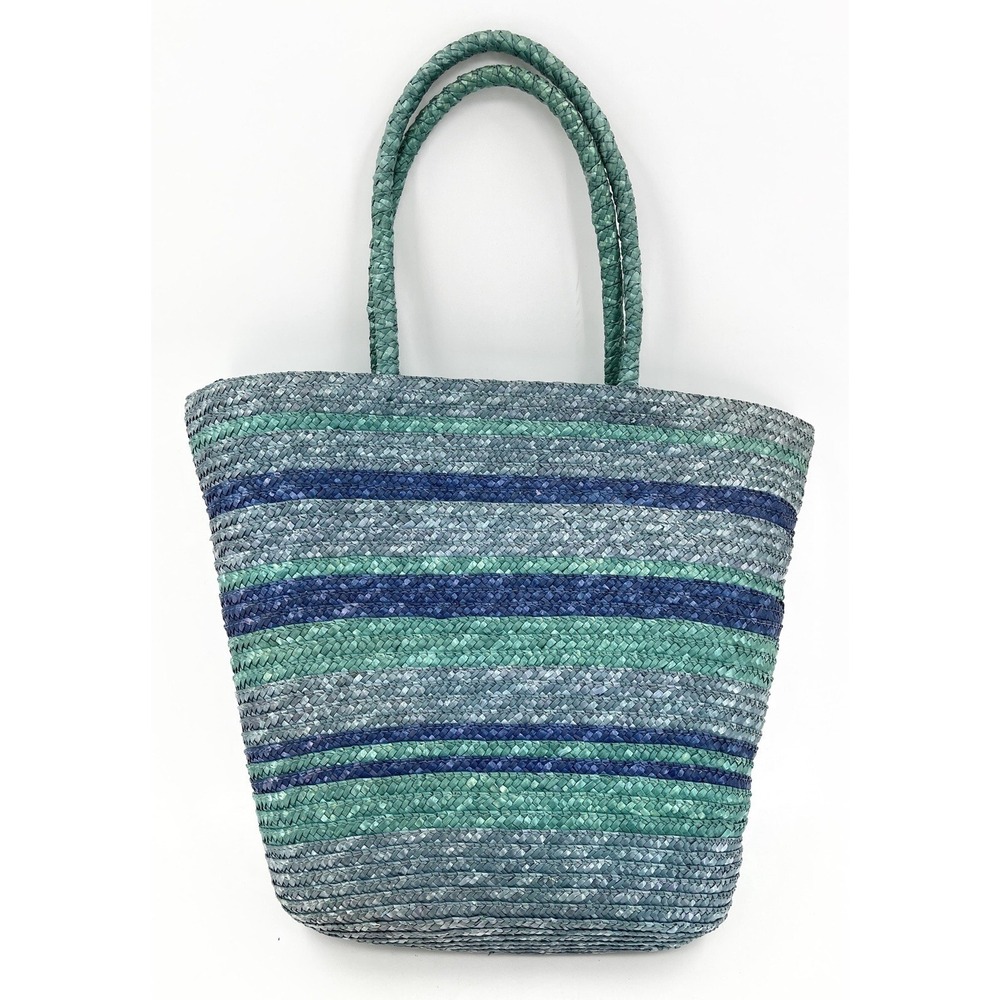 NWT Outdoor Oasis Beach Tote Bag JCP Home Blue Green Straw Large Beach Bag